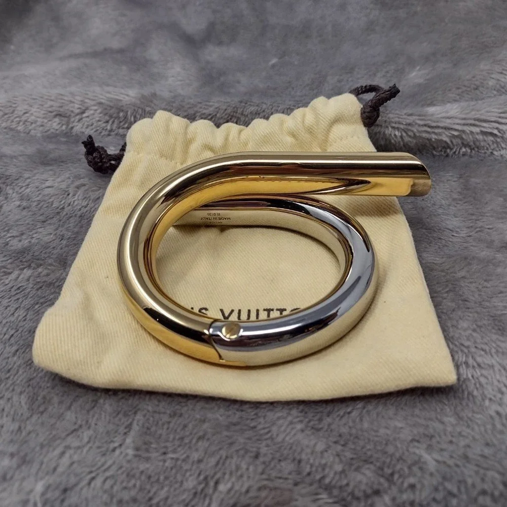 Louis Vuitton MP1516 Twist Bracelet Runway Gold‎ Palladium Hinge RARE Authentic